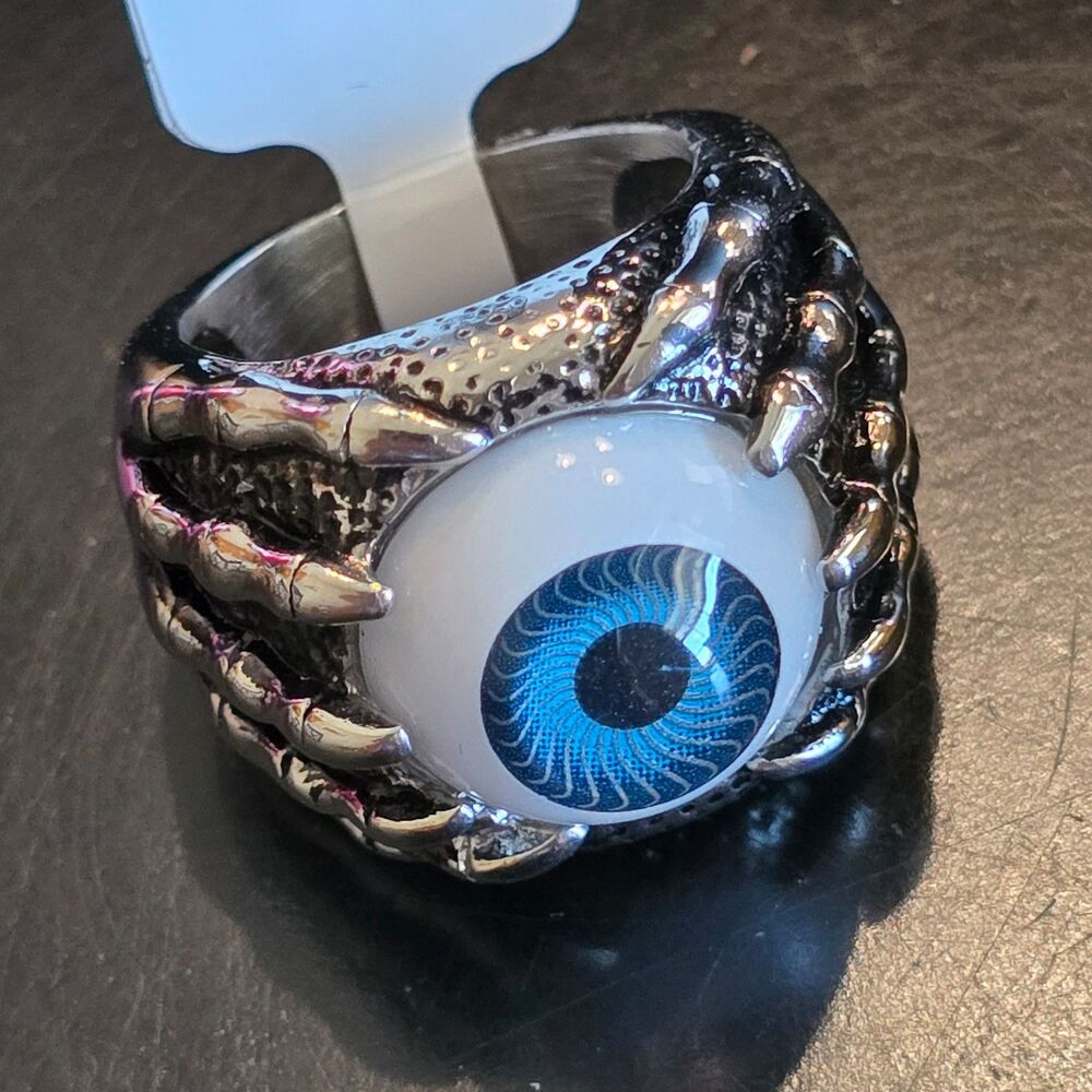 Size 13 Mens Stainless Steel Punk Rock Gothic Eye Ball Biker Ring
